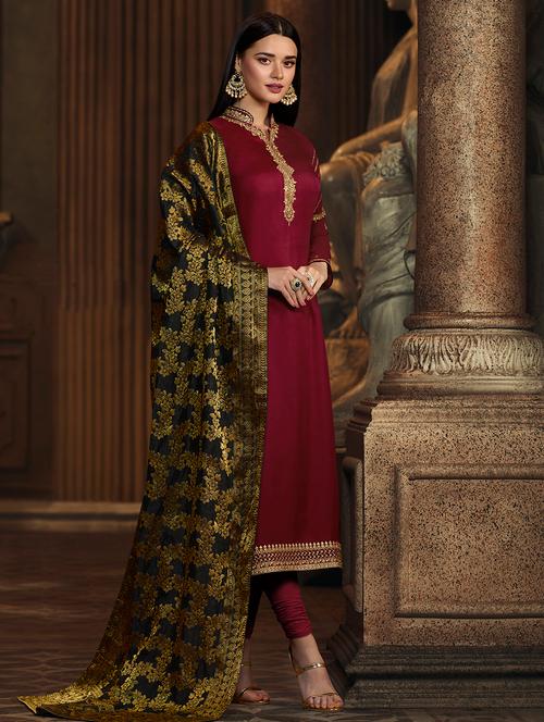 embroidered unstitched churidaar suit - 16477079 - Very Small Image - 1