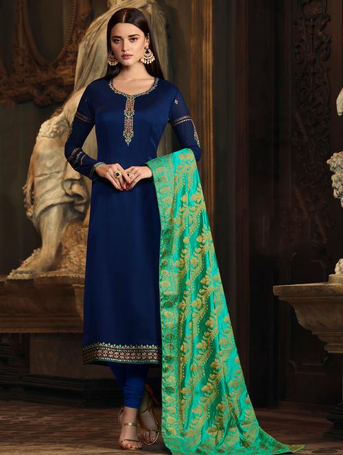 embroidered unstitched churidaar suit - 16477082 - Very Small Image - 1