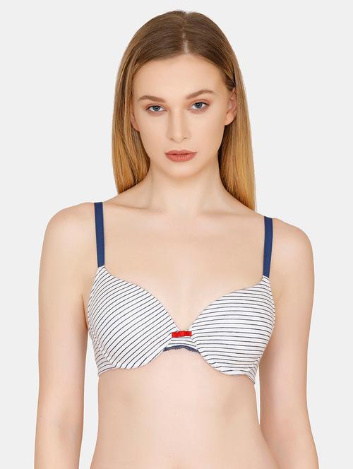 contrast bow patch striped push up bra - 16477552 - Very Small Image - 1