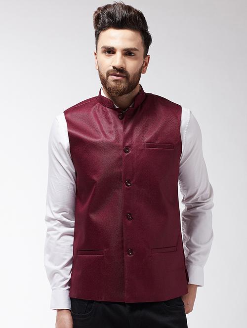 red solid nehru jacket - 16480417 - Very Small Image - 1