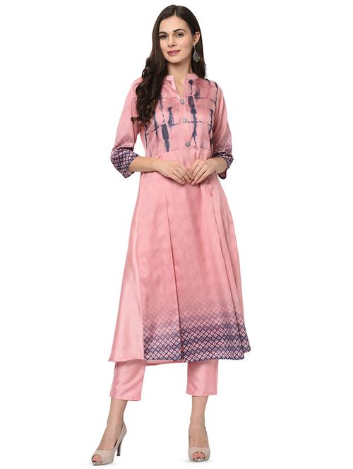 shibori art silk flared kurta - 16480431 - Very Small Image - 1