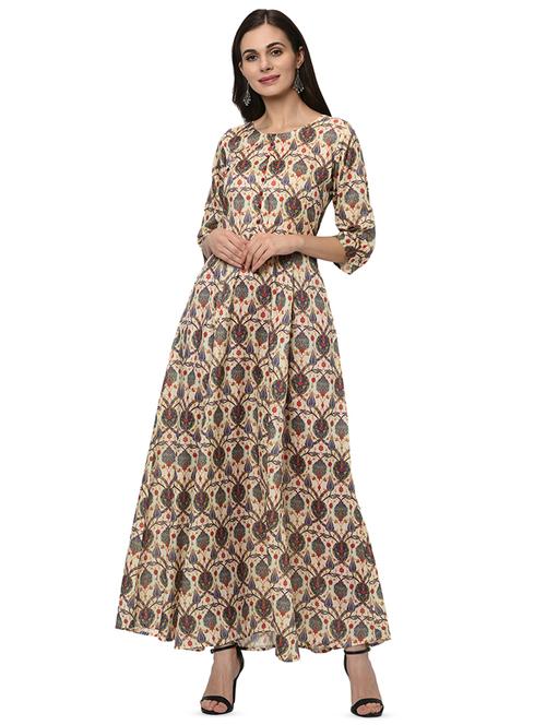 printed art silk flared ethnic dress - 16480442 - Very Small Image - 1