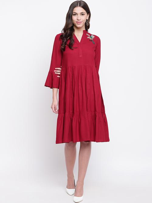 embellished detail gathered a-line dress - 16480690 - Very Small Image - 1