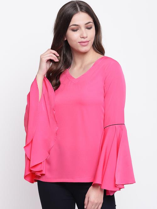 contrast piped bell sleeved top - 16480713 - Very Small Image - 1