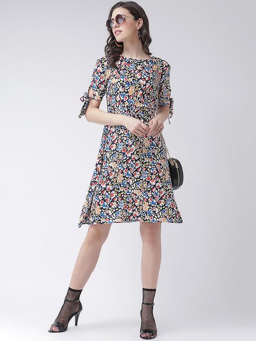 tie knot detail printed a-line dress - 16483253 - Very Small Image - 1
