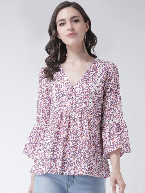 lace insert button detail floral top - 16483275 - Very Small Image - 1