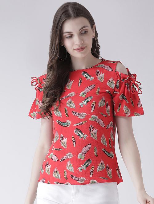 cold shoulder feather print top - 16483277 - Very Small Image - 1