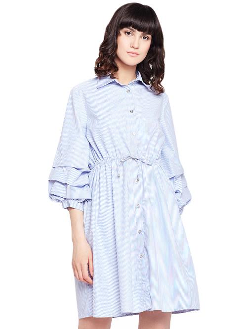 drawstring layered sleeves flare dress - 16483886 - Very Small Image - 1