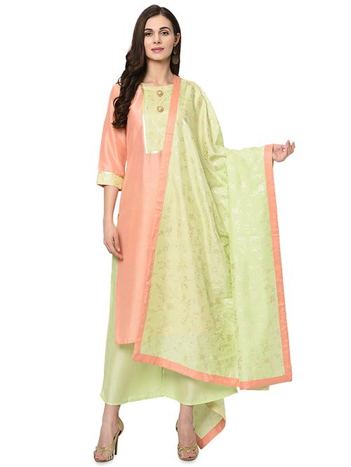 foil printed kurta palazzo with dupatta suit set - 16483969 - Very Small Image - 1