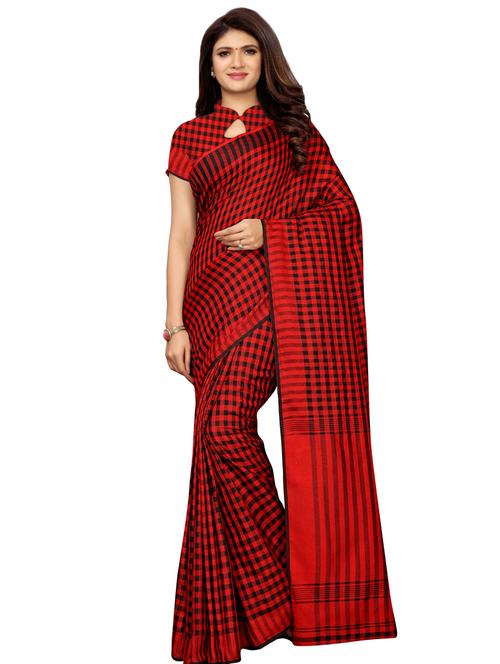 checkered woven saree with blouse - 16485399 - Very Small Image - 1