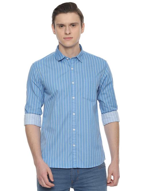 blue striped casual shirt - 16485694 - Very Small Image - 1