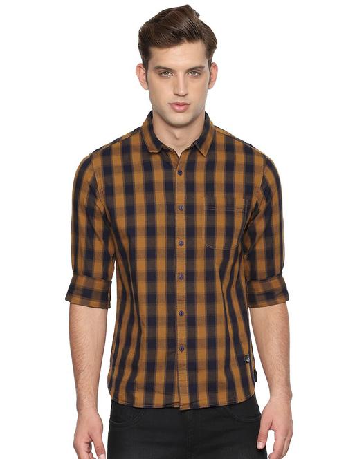 brown checkered casual shirt - 16485725 - Very Small Image - 1