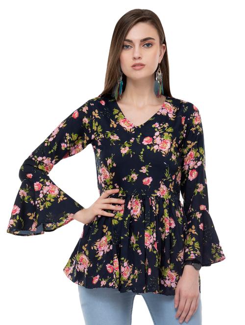 v-neck pleated floral top - 16486065 - Very Small Image - 1