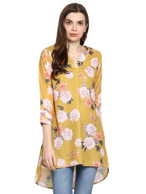 v neck floral high low tunic - 16486155 - Very Small Image - 1