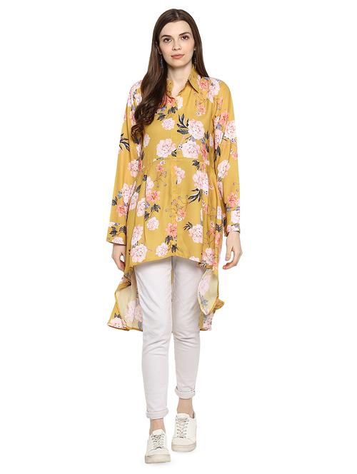 long sleeved floral high low tunic - 16486156 - Very Small Image - 1