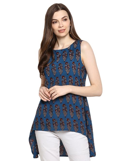 round neck block printed high low tunic - 16486161 - Very Small Image - 1