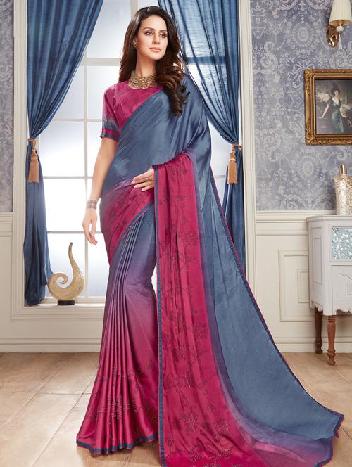 ombre print embellished saree with blouse - 16486368 - Very Small Image - 1