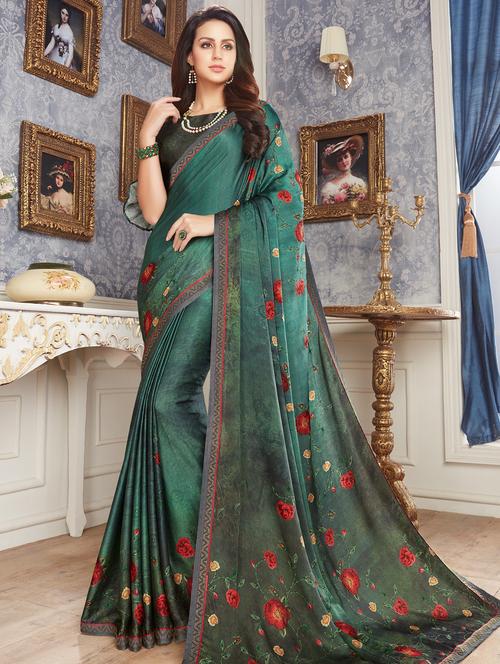 floral printed saree with blouse - 16486372 - Very Small Image - 1