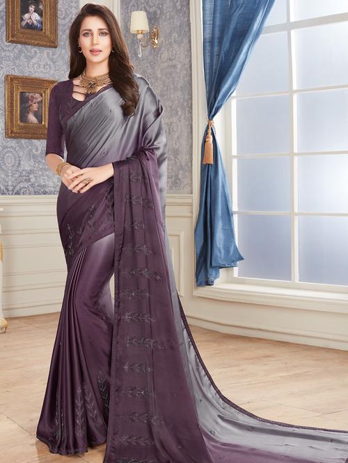 ombre print embellished saree with blouse - 16486374 - Very Small Image - 1