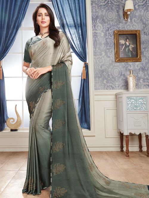 ombre print embellished saree with blouse - 16486375 - Very Small Image - 1