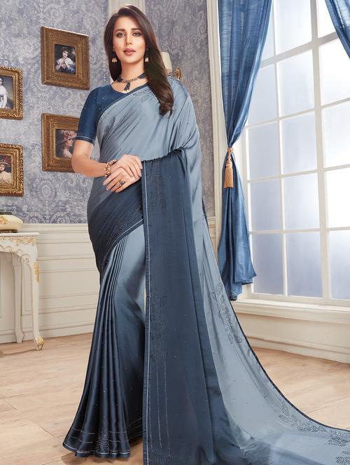 ombre print embellished saree with blouse - 16486378 - Very Small Image - 1