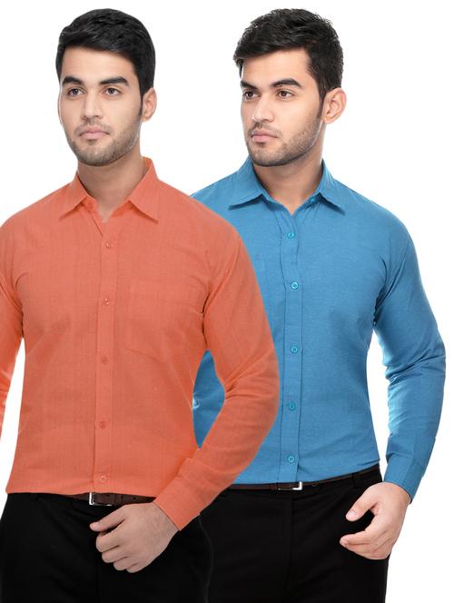 orange and blue khadi combo shirts - 16486746 - Very Small Image - 1