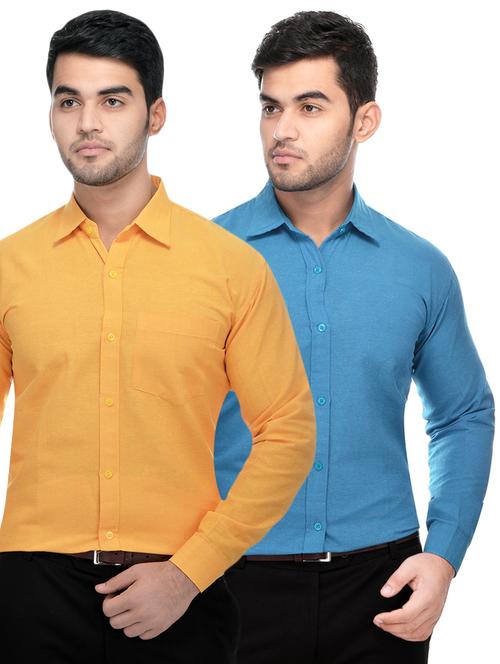 yellow and blue khadi combo shirts - 16486761 - Very Small Image - 1