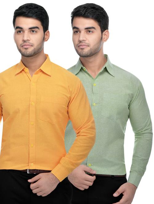 yellow and green khadi combo shirts - 16486764 - Very Small Image - 1