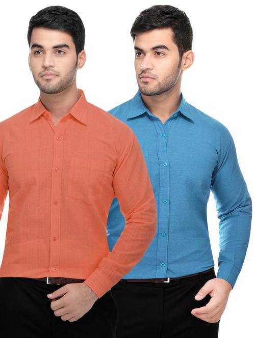 orange and blue khadi combo shirts - 16486770 - Very Small Image - 1