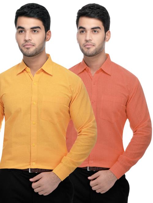 yellow and orange khadi combo shirts - 16486772 - Very Small Image - 1