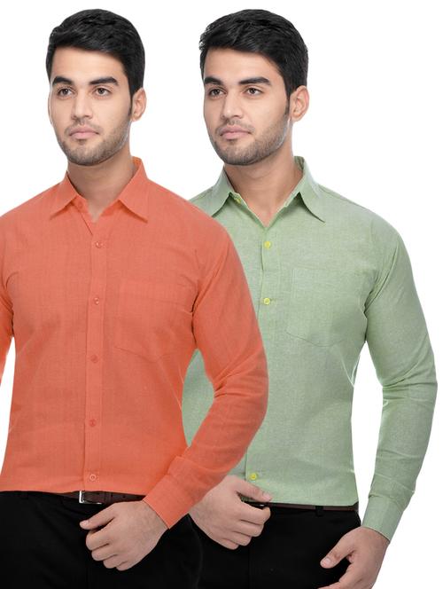 orange and green khadi combo shirts - 16486773 - Very Small Image - 1