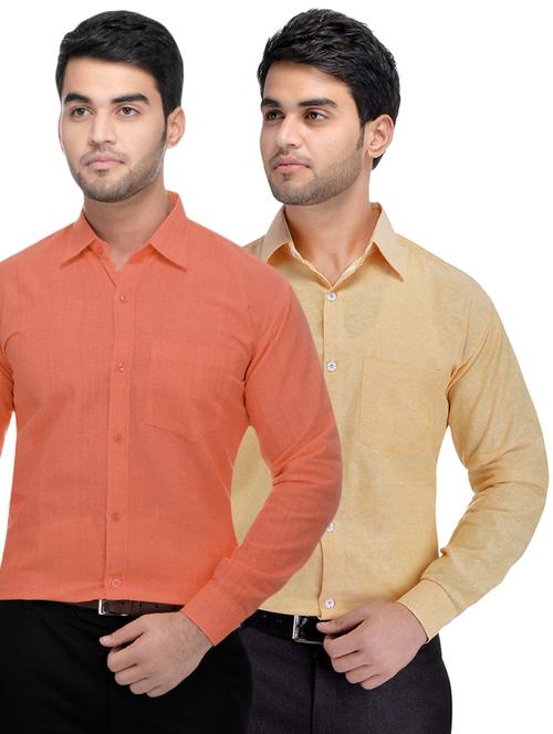 orange and beige khadi combo shirts - 16486777 - Very Small Image - 1