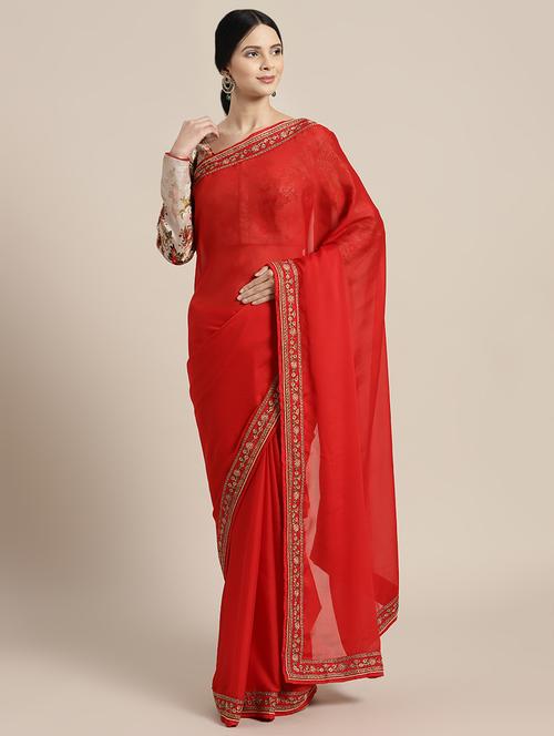 embroidered solid saree with blouse - 16487001 - Very Small Image - 1