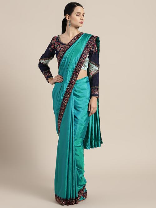 embroidered solid saree with blouse - 16487002 - Very Small Image - 1