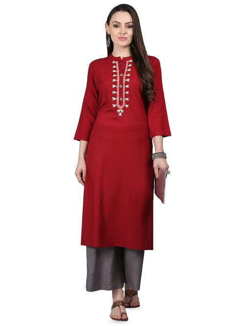 embroidered solid straight kurta - 16487115 - Very Small Image - 1