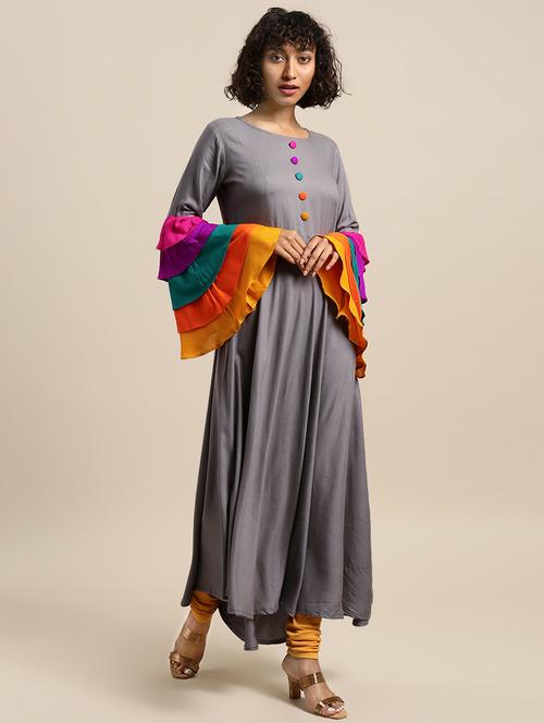 ruffle sleeves a-line kurta - 16488244 - Very Small Image - 1