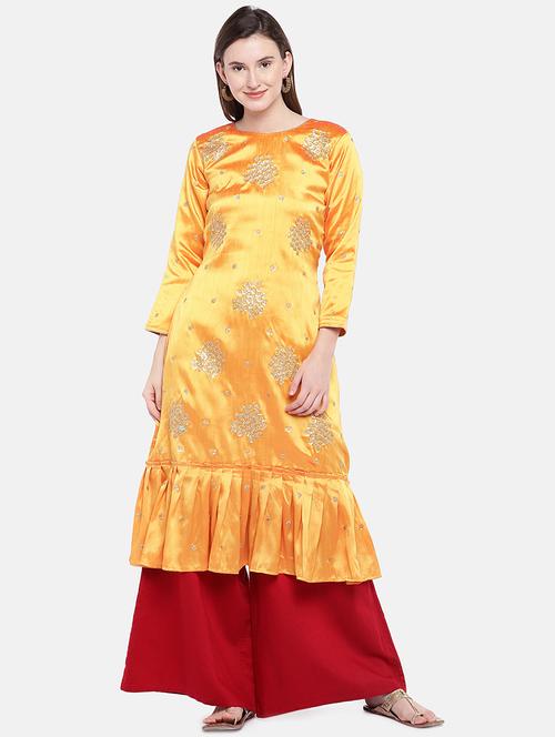 embroidered silk a-line kurta - 16488248 - Very Small Image - 1
