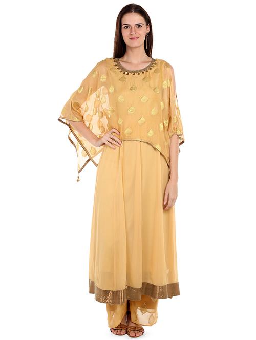 zari motifs flared kurta - 16489154 - Very Small Image - 1
