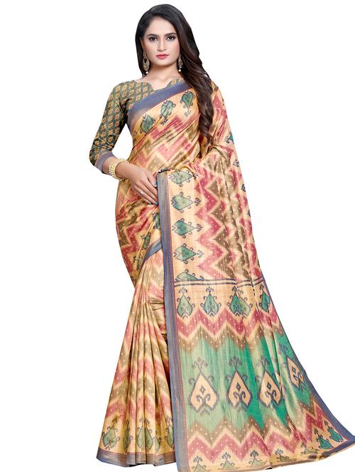 ikat printed saree with blouse - 16489962 - Very Small Image - 1