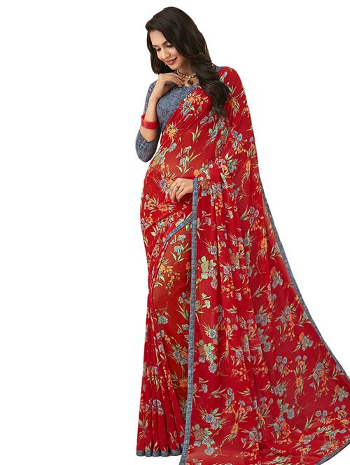 floral bordered saree with blouse - 16490043 - Very Small Image - 1