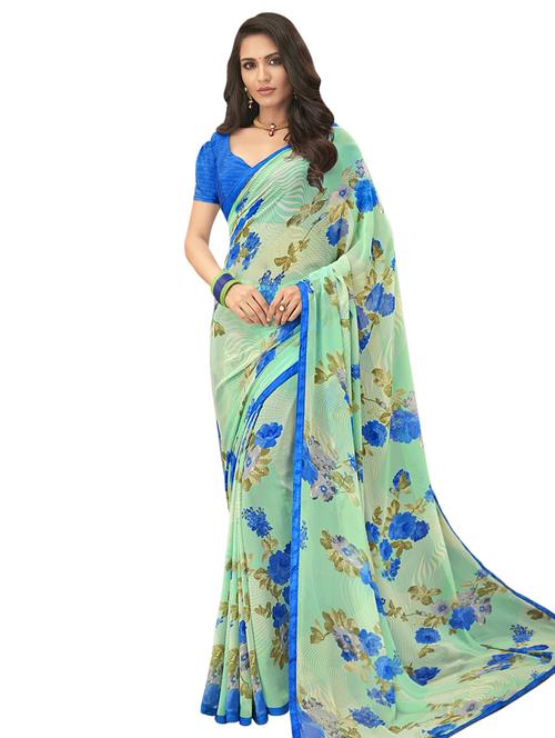 floral bordered saree with blouse - 16490048 - Very Small Image - 1
