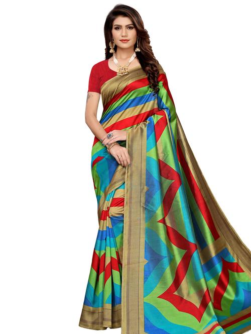 striped printed saree with blouse - 16490066 - Very Small Image - 1