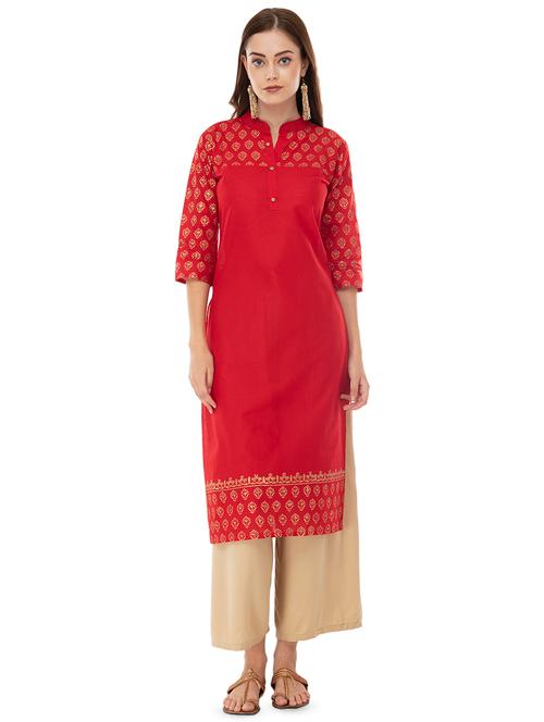gold print straight kurta - 16490123 - Very Small Image - 1