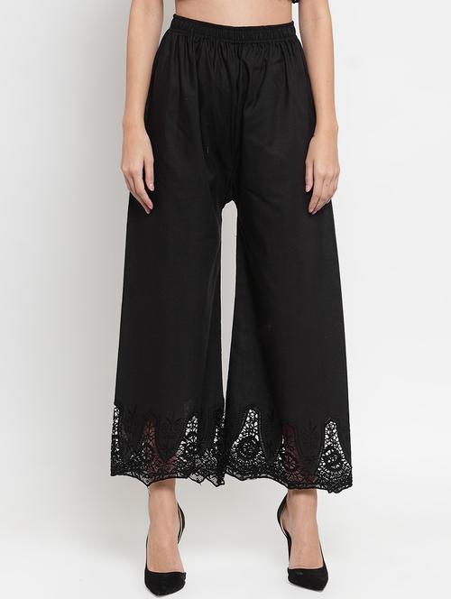 lace inserted hem flared palazzo - 16490585 - Very Small Image - 1