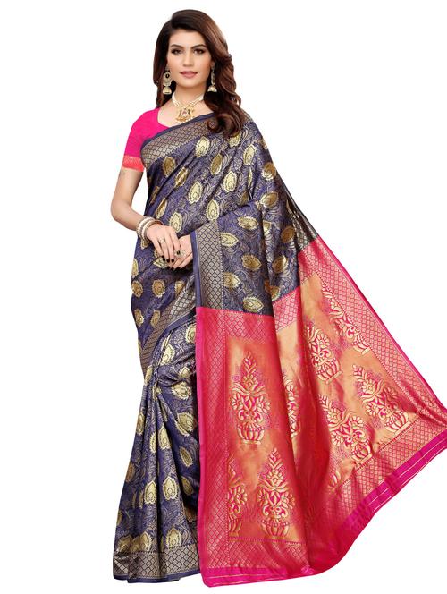 zari motifs banarasi saree with blouse - 16490980 - Very Small Image - 1