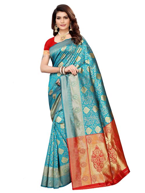 zari motifs banarasi saree with blouse - 16490982 - Very Small Image - 1