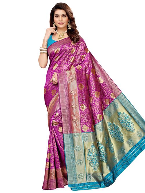 zari motifs banarasi saree with blouse - 16490983 - Very Small Image - 1
