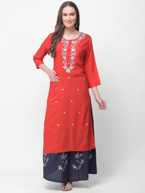 embroidered kurta skirt set - 16491165 - Very Small Image - 1
