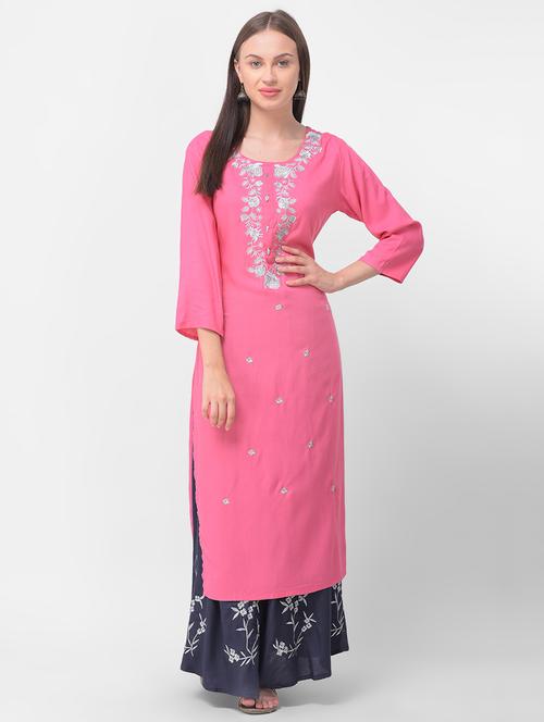 embroidered straight kurta with skirt set - 16491166 - Very Small Image - 1