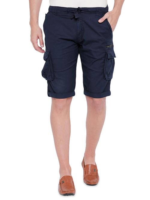 navy blue solid cargo shorts - 16491912 - Very Small Image - 1